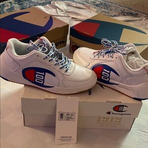 Champion Kids White and Red Sneakers